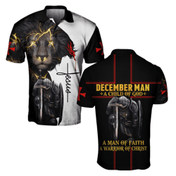 december man a child of god a man of faith a warrior of christ jesus all over printed unisex polo shirt