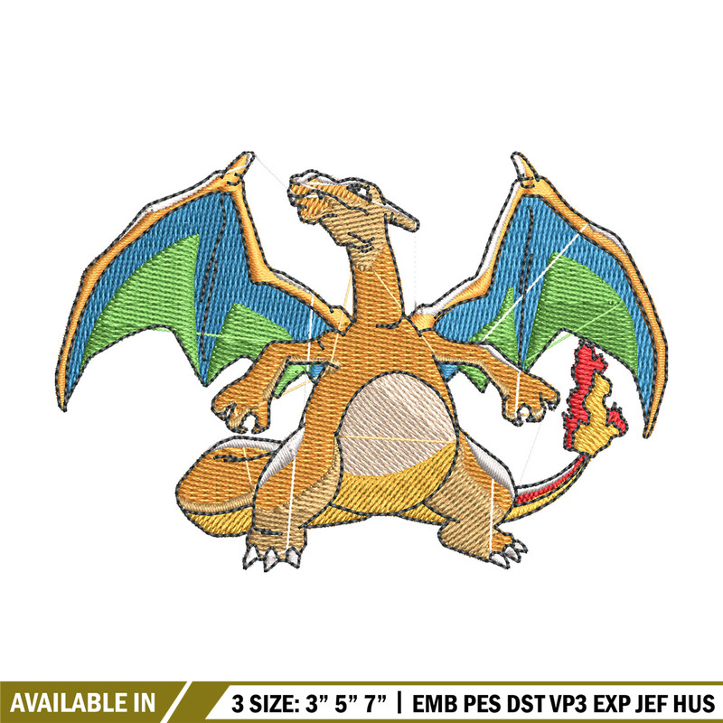 Charizard embroidery design, Pokemon embroidery, Anime design, Embroidery shirt, Embroidery file, Digital download.jpg