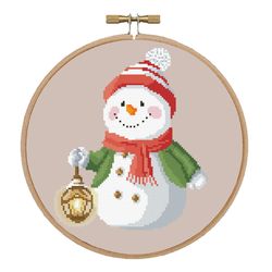 Snowman with lantern cross stitch pattern Christmas design Easy cross stitch Snowman pdf pattern Christmas xstitch