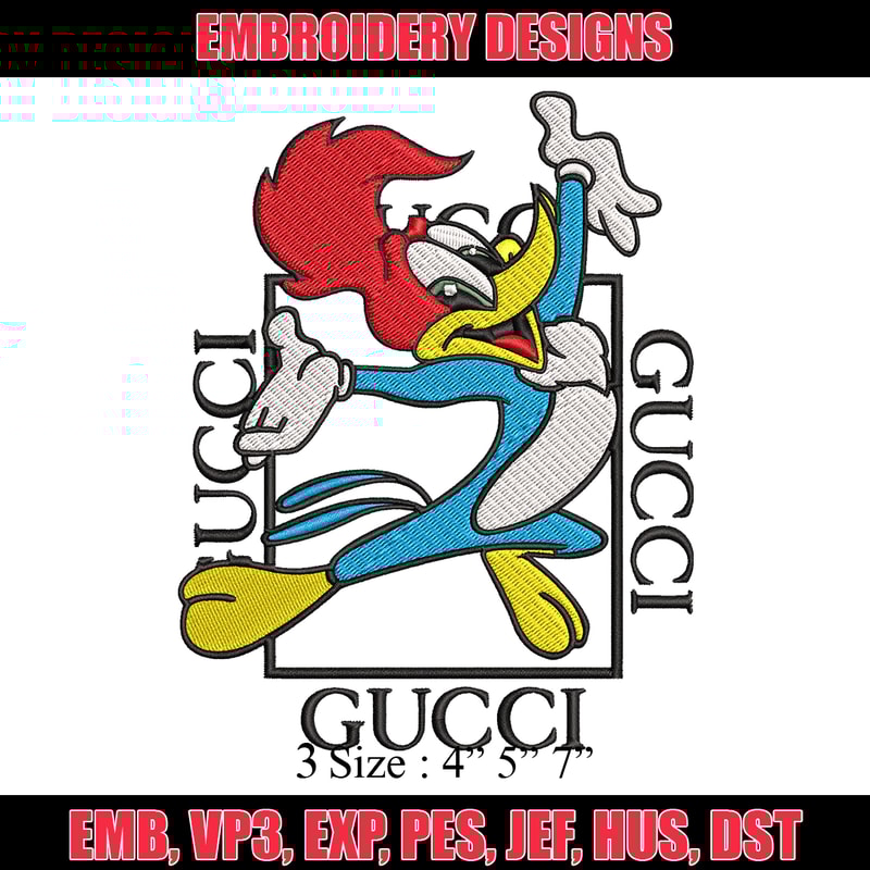 Pica pau gucci Embroidery design, Pica pau Embroidery, cartoon design, Gucci logo, Embroidery File, Instant download.jpg