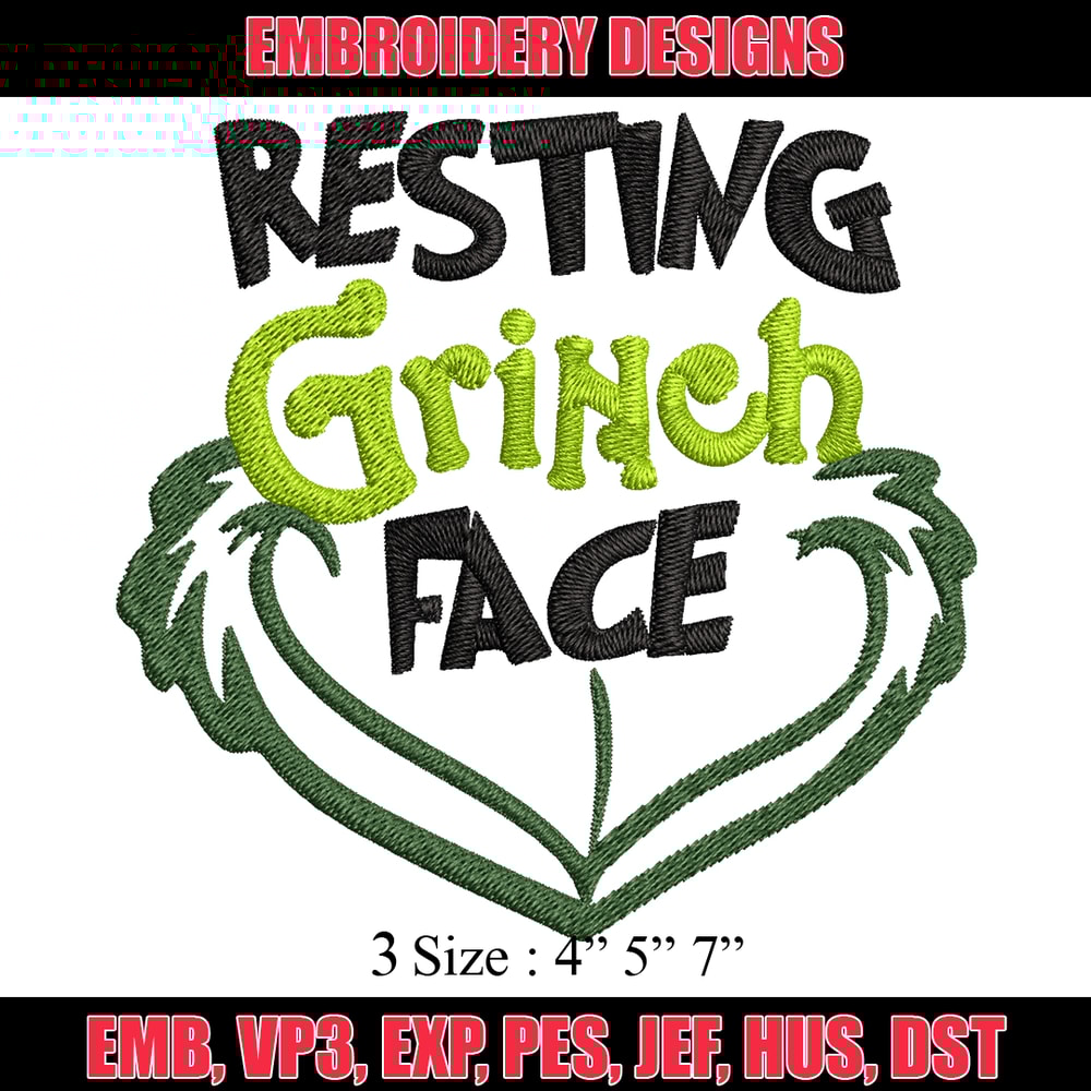Resting Grinch Face Embroidery design, Grinch christmas Embroidery, Grinch design, Embroidery File, Instant download.jpg