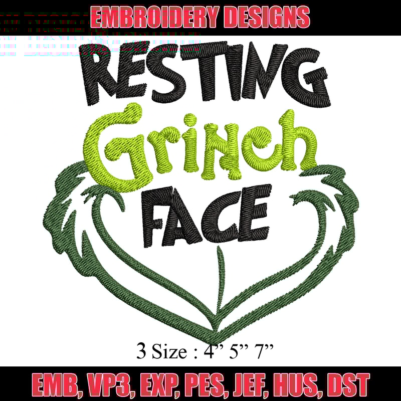 Resting Grinch Face Embroidery design, Grinch christmas Embroidery, Grinch design, Embroidery File, Instant download.jpg