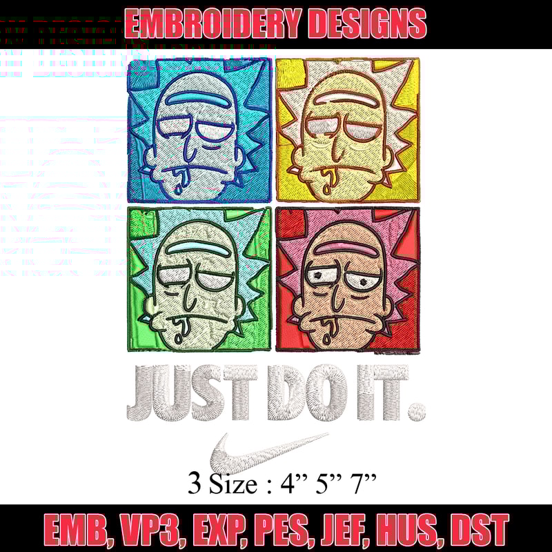 Rick and Morty x Just Rick It Embroidery design, Cartoon Embroidery, Nike design, Embroidery file, Instant download.jpg