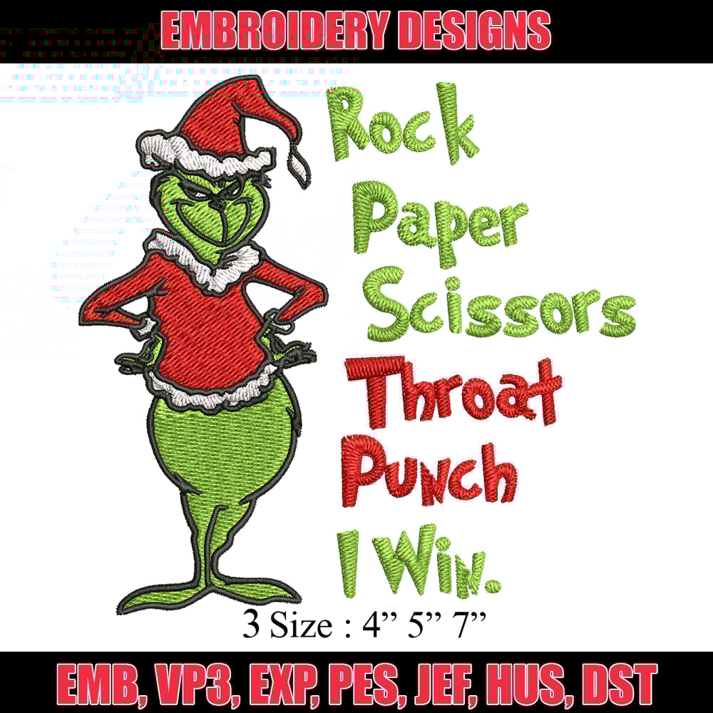 Rock Paper Scissors Throat Punch Grinch Embroidery design, Grinch Christmas Embroidery, Grinch design, Digital download..jpg