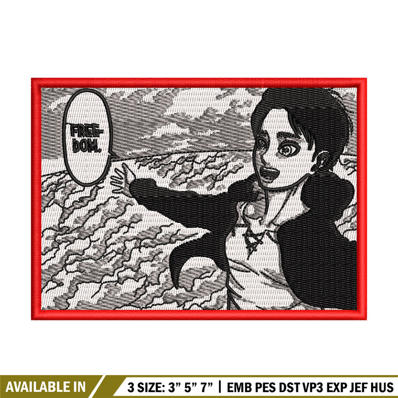 Eren freedom embroidery design, Aot embroidery, Anime design, Embroidery shirt, Embroidery file, Digital download.jpg