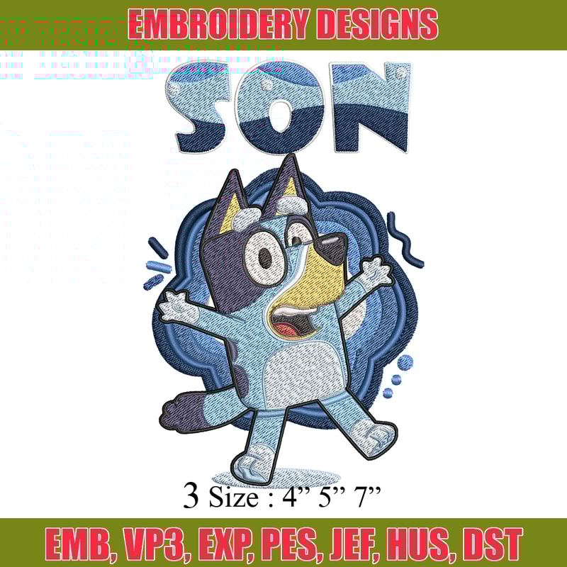 Son Bluey Embroidery, Bluey Cartoon Embroidery, cartoon Embroidery, cartoon shirt, Embroidery File, Instant download..jpg
