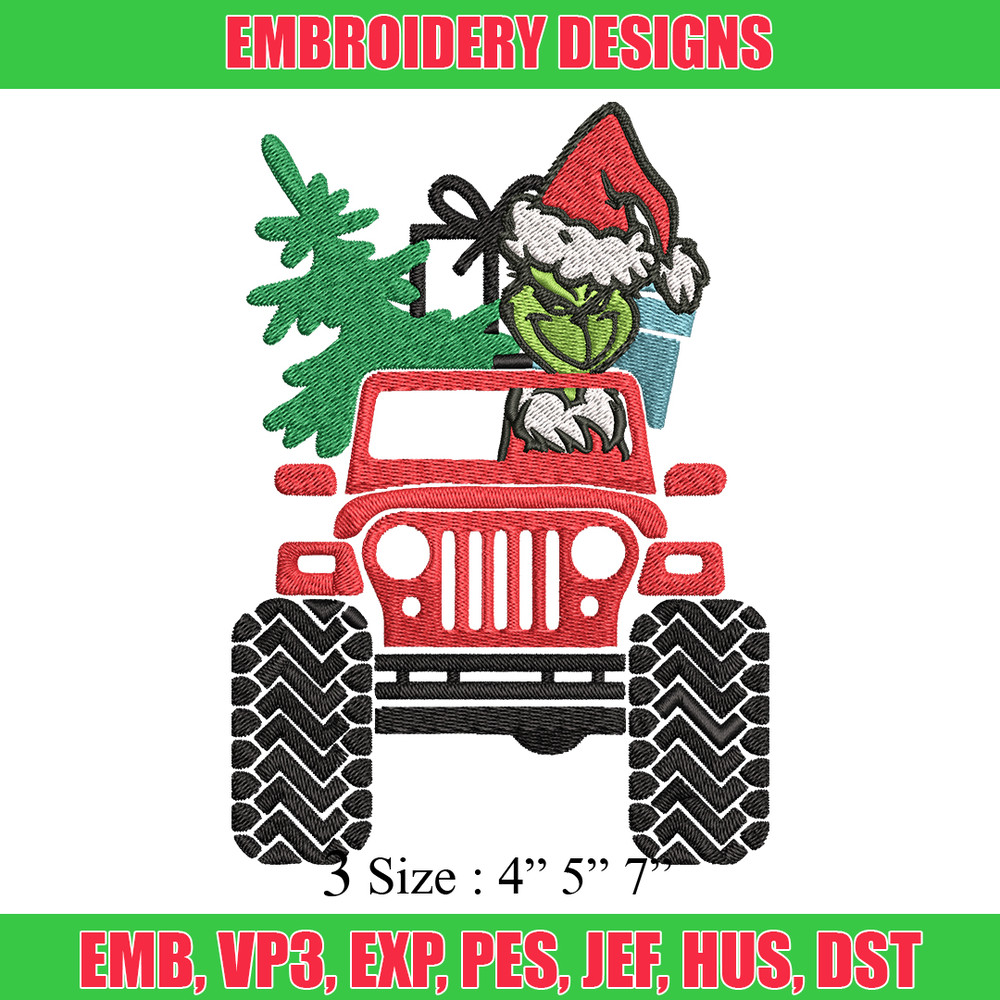 Grinch Jeep Christmas Embroidery design, Grinch Christmas Embroidery, logo design, Embroidery File, Digital download..jpg