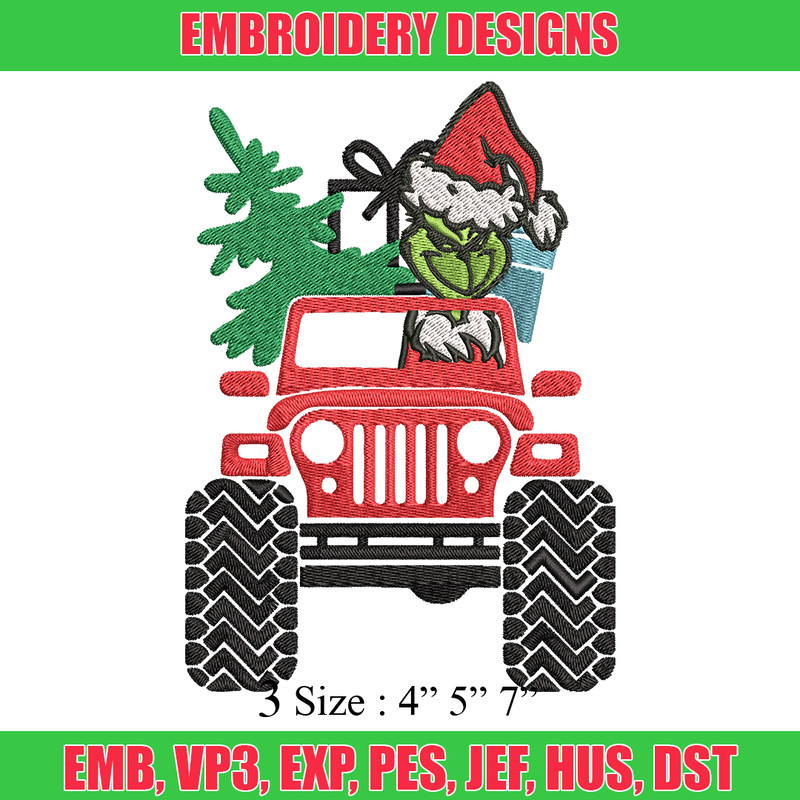 Grinch Jeep Christmas Embroidery design, Grinch Christmas Embroidery, logo design, Embroidery File, Digital download..jpg
