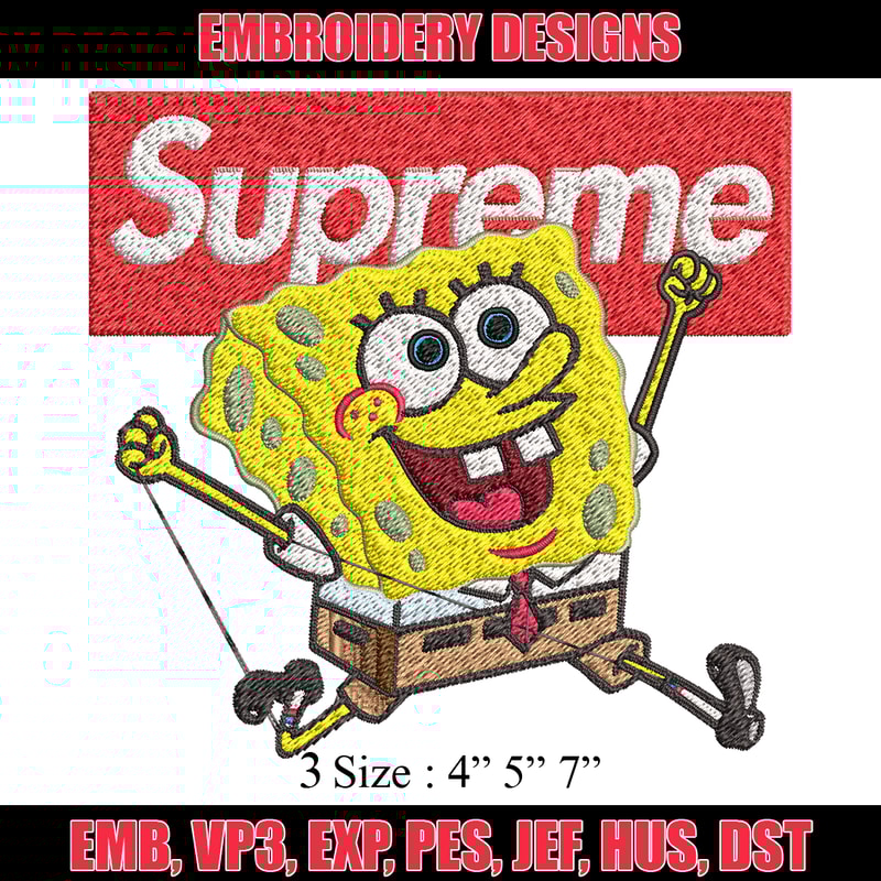 Spongebob Squarepants Supreme Embroidery design, Spongebob Embroidery, cartoon design, Embroidery File, Digital download.jpg