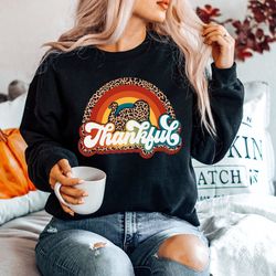 rainbow thankful fall pumpkin sweatshirt png, thanksgiving shirt png, fall sweatshirt png, leopard rainbow women fall sh