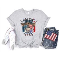 oh my stars cow shirt, highland cow shirt, highland cow with 4th july, american flag shirt, fourth of july tee, independ