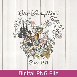 mickey and friends disneyworld est 1971 floral png, 2023 family vacation png, magic kingdom png, minnie donald pluto png