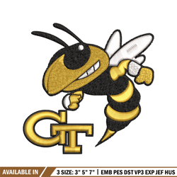 georgia tech yellow jackets embroidery design, georgia tech yellow jackets embroidery, logo embroidery, ncaa embroidery.