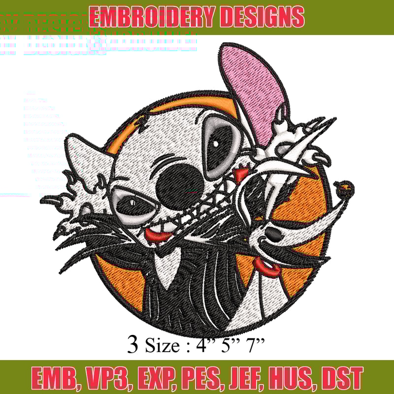 Stitch Jack Skellington Embroidery design, Halloween Embroidery, Embroidery File, cartoon design, Digital download..jpg