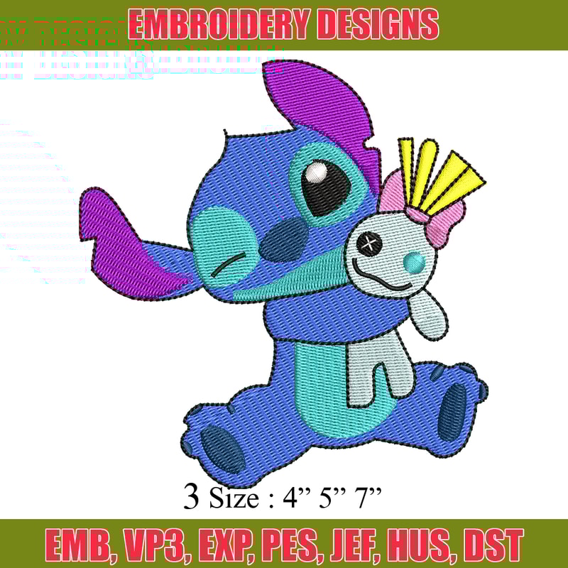 Stitch With Doll embroidery design, Stitch cartoon embroidery, cartoon design, embroidery file, Digital download.jpg