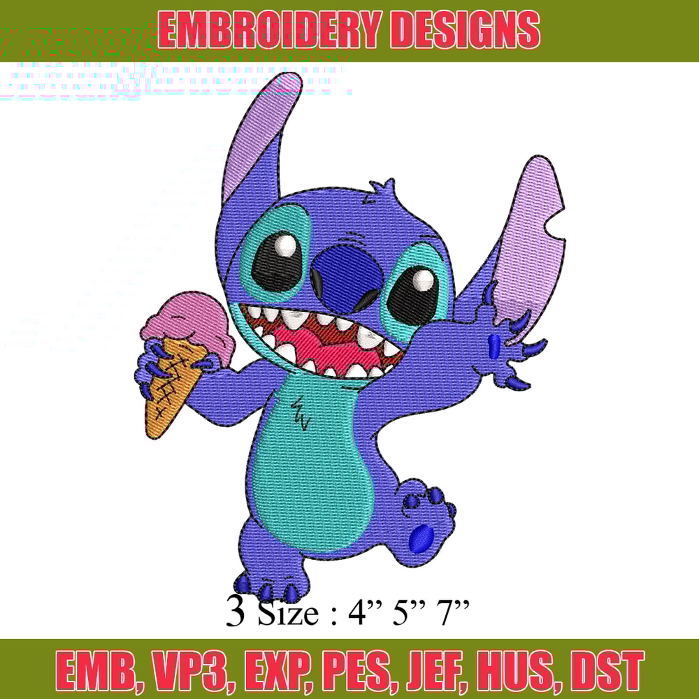 Stitch with Ice Cream embroidery design, cartoon embroidery, logo design, embroidery file, logo shirt, Digital download.jpg