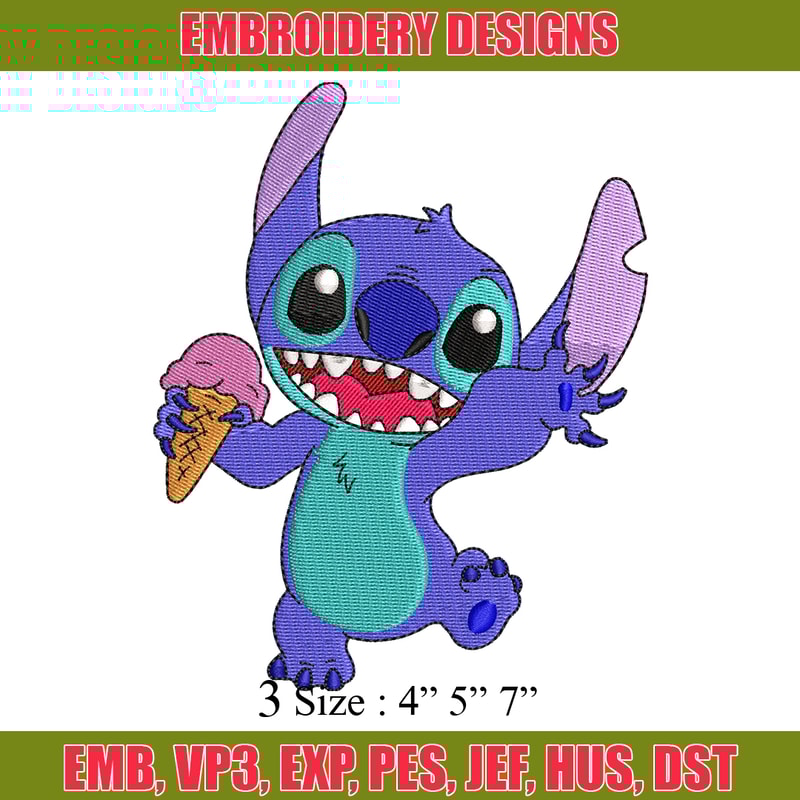 Stitch with Ice Cream embroidery design, cartoon embroidery, logo design, embroidery file, logo shirt, Digital download.jpg