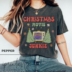 christmas movie junkie shirt png, retro christmas t-shirt png, christmas, vintage christmas t-shirt png, christmas t-s
