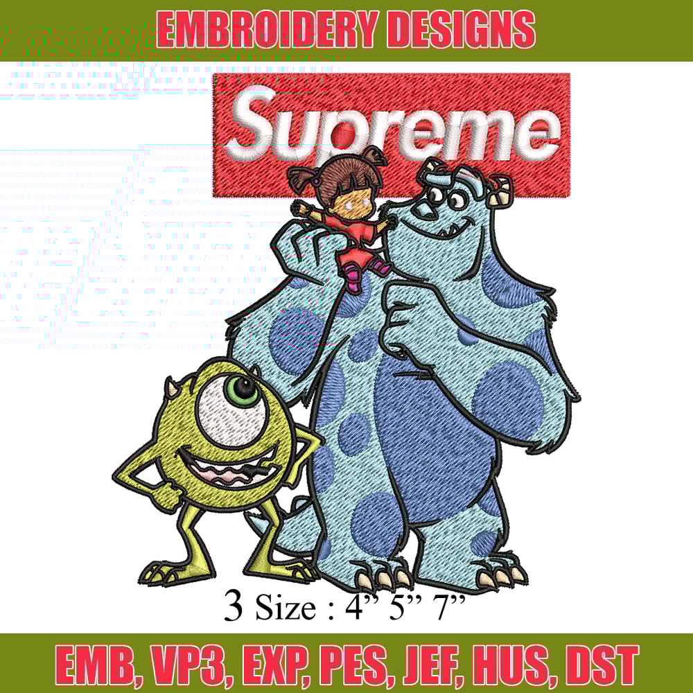 Sulley & Mike Monsters supreme Embroidery design, cartoon Embroidery, cartoon design, Embroidery File, Instant download..jpg