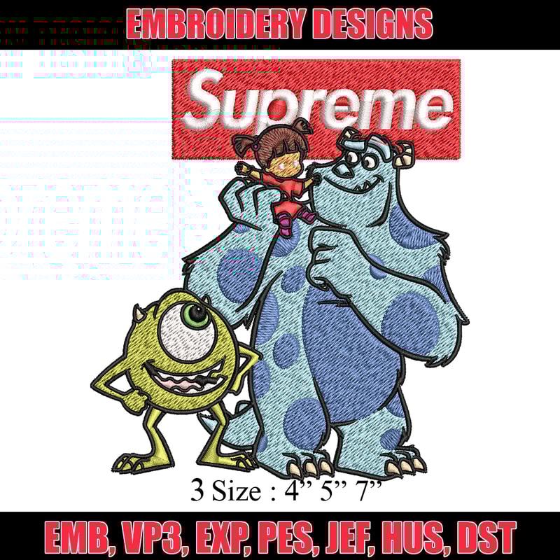 Sulley & Mike Monsters supreme Embroidery design, cartoon Embroidery, cartoon design, Embroidery File, Instant download..jpg