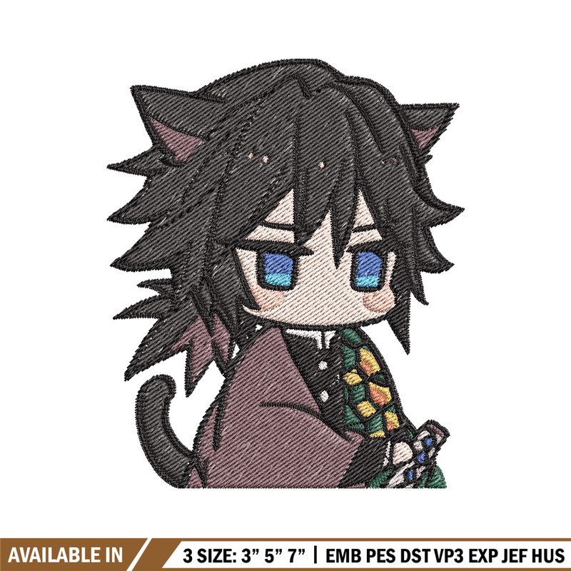 Giyu cat embroidery design, Giyu embroidery, Anime design, Embroidery shirt, Embroidery file, Digital download.jpg