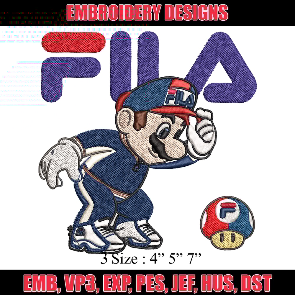 Super Mario Fila Embroidery design, Super Mario Embroidery, cartoon design, Embroidery File, Fila logo, Instant download.jpg
