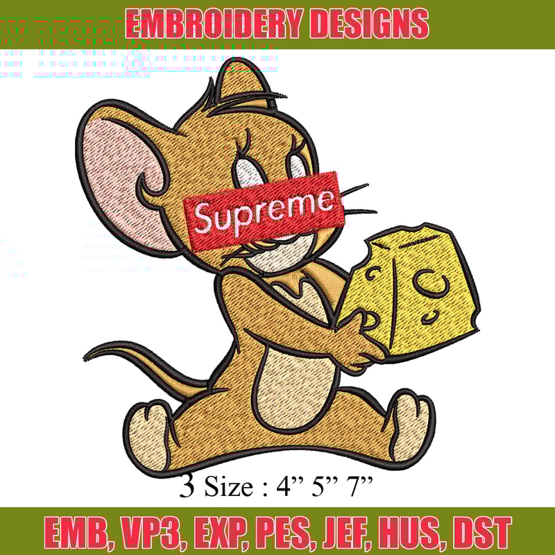Supreme Cartoon Jerry Embroidery design, Disney cartoon Embroidery, cartoon design, Embroidery File, Digital download.jpg