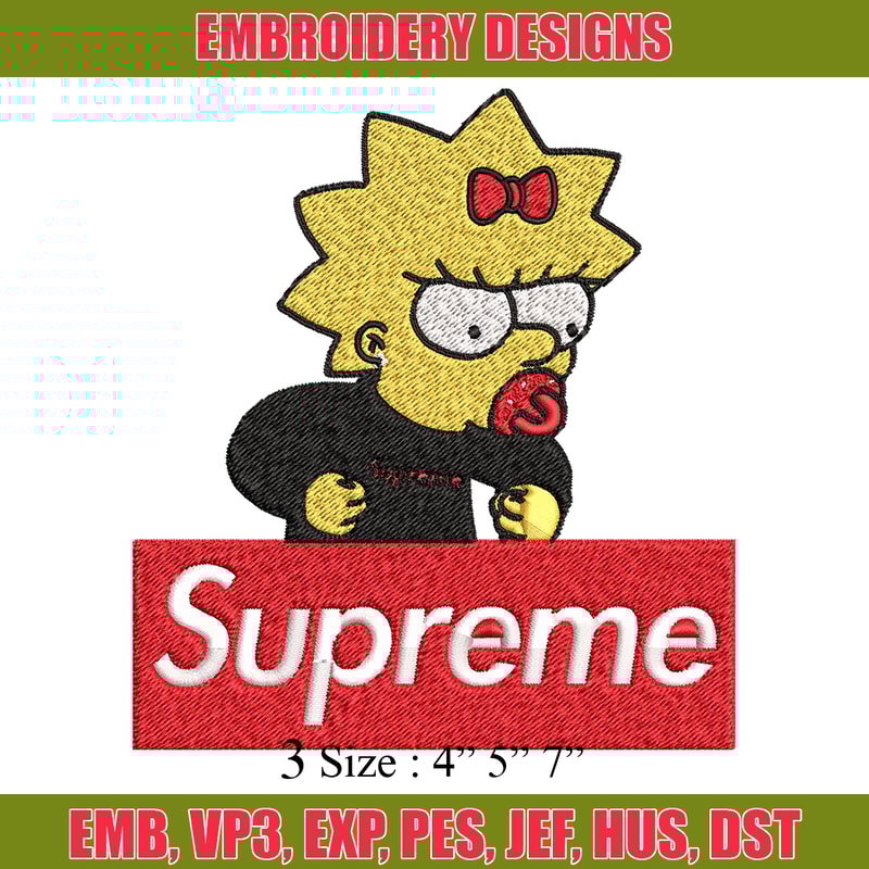 Supreme Lisa Simpson Embroidery design, Simpson Embroidery, cartoon design, Embroidery File, Digital download..jpg