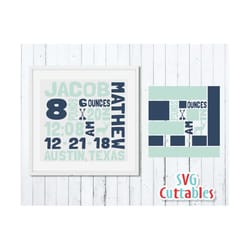 baby birth announcement svg - dxf - eps - baby stats - metric - deer - rustic - template - silhouette - cricut - digital cut file