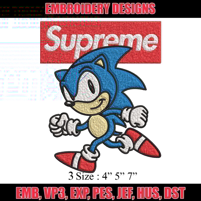 Supreme Sonic Embroidery design, Supreme Sonic Embroidery, cartoon design, Embroidery File, Instant download..jpg