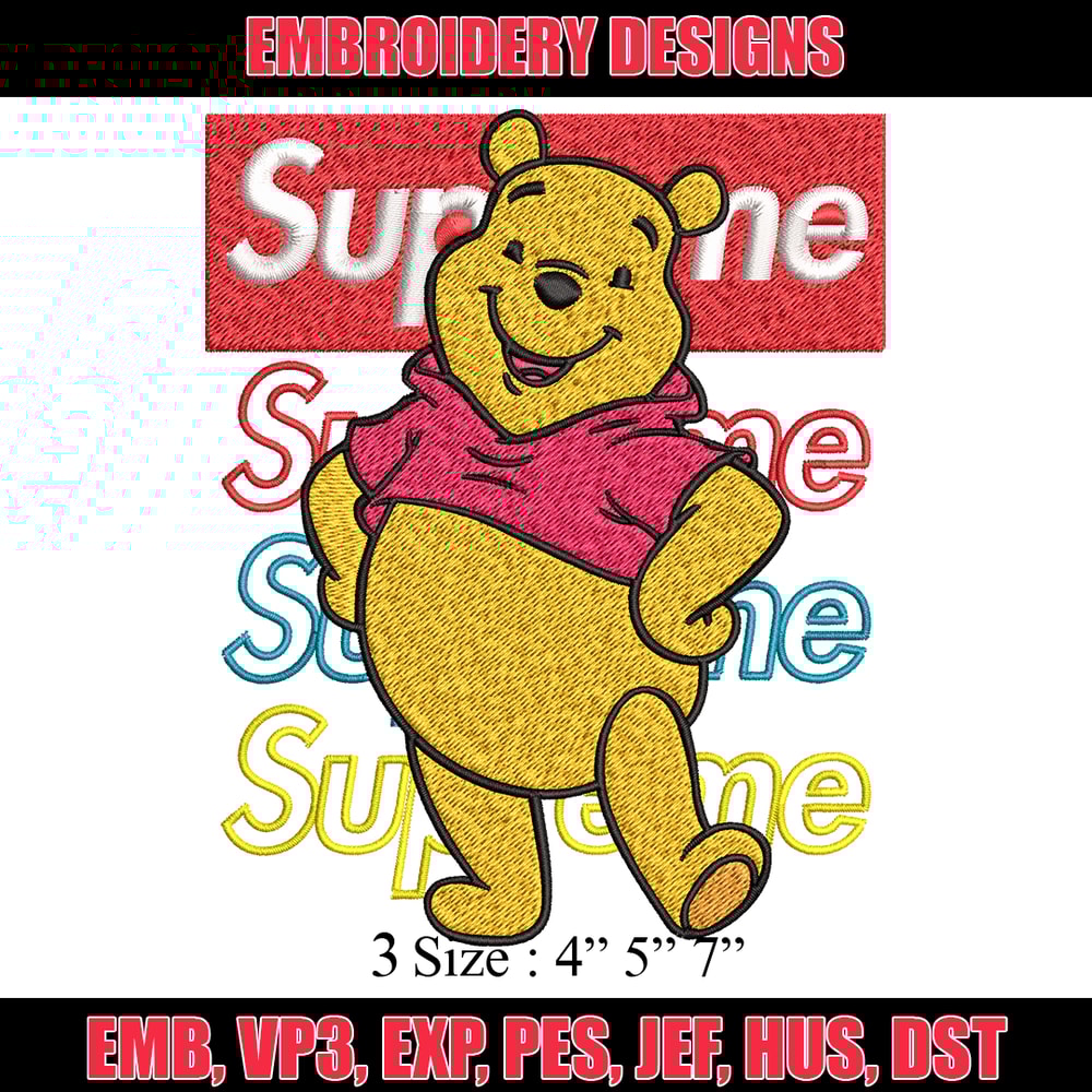 Supreme Winnie The Pooh Embroidery design, Winnie The Pooh Embroidery, cartoon design, Embroidery File, Instant download.jpg