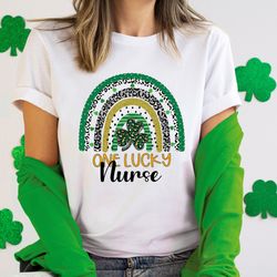 one lucky nurse rainbow shirt png, st st. patricks day teacher shirt png, irish nurse shirt png, lucky green shamrock nu