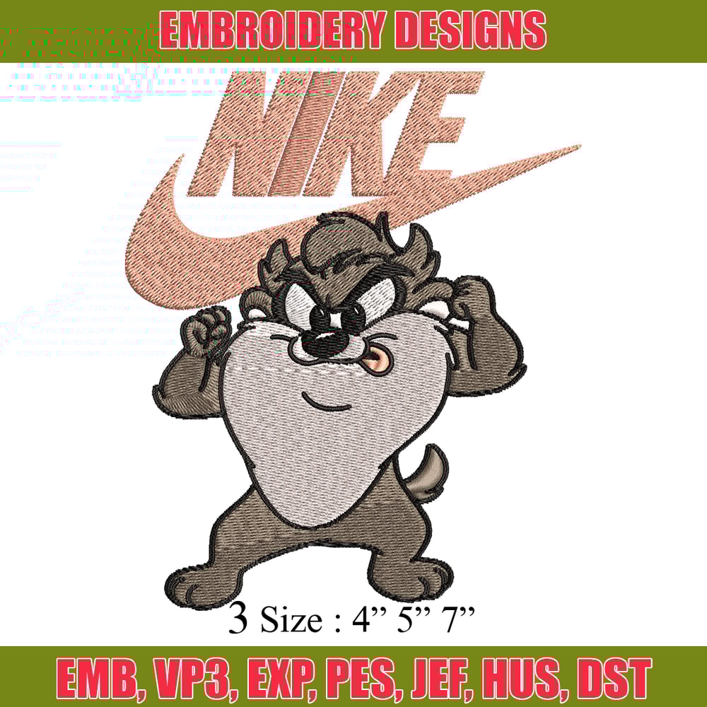 Tasmanian Devil Nike Embroidery design, cartoon Embroidery, Nike design, Embroidery file, Instant download..jpg
