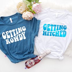 bachelorette party favor shirts, bride shirt, getting hitched rowdy, nashville bachelorette, group bridal wedding bride