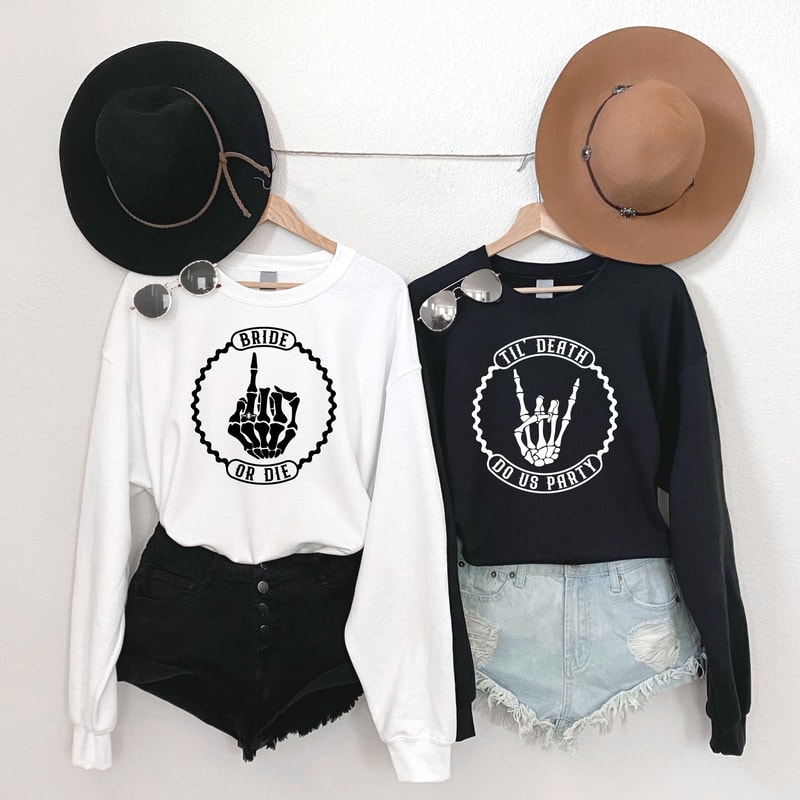 Bride Or Die Sweatshirt, Halloween Bachelorette Sweatshirt, Bachelorette Party Shirts, Till Death Do Us Party, Bridesmaid Group Sweatshirt - 1.jpg