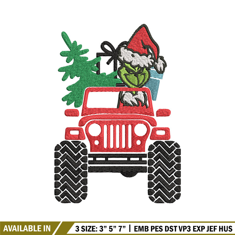 Grinch Jeep Christmas Embroidery design, Grinch Christmas Embroidery, logo design, Embroidery File, Digital download..jpg