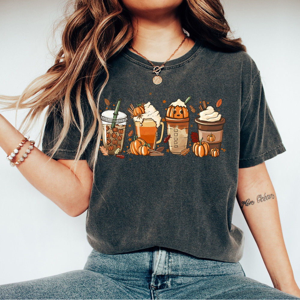 Comfort Colors® Fall Coffee Shirt, Cute Pumpkin Latte Shirt, Pumpkin Spice Latte Shirt, Coffee Lover Halloween Shirt, Women Fall Graphic Tee - 1.jpg