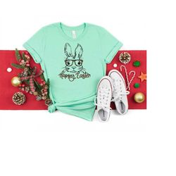 bunny with leopard glasses shirt, easter shirt, easter bunny graphic tee, easter shirts for women,ladies easter bunny sh