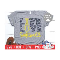 softball svg - softball cut file - live love softball svg - dxf - eps - png - softball heart - silhouette - cricut - digital file
