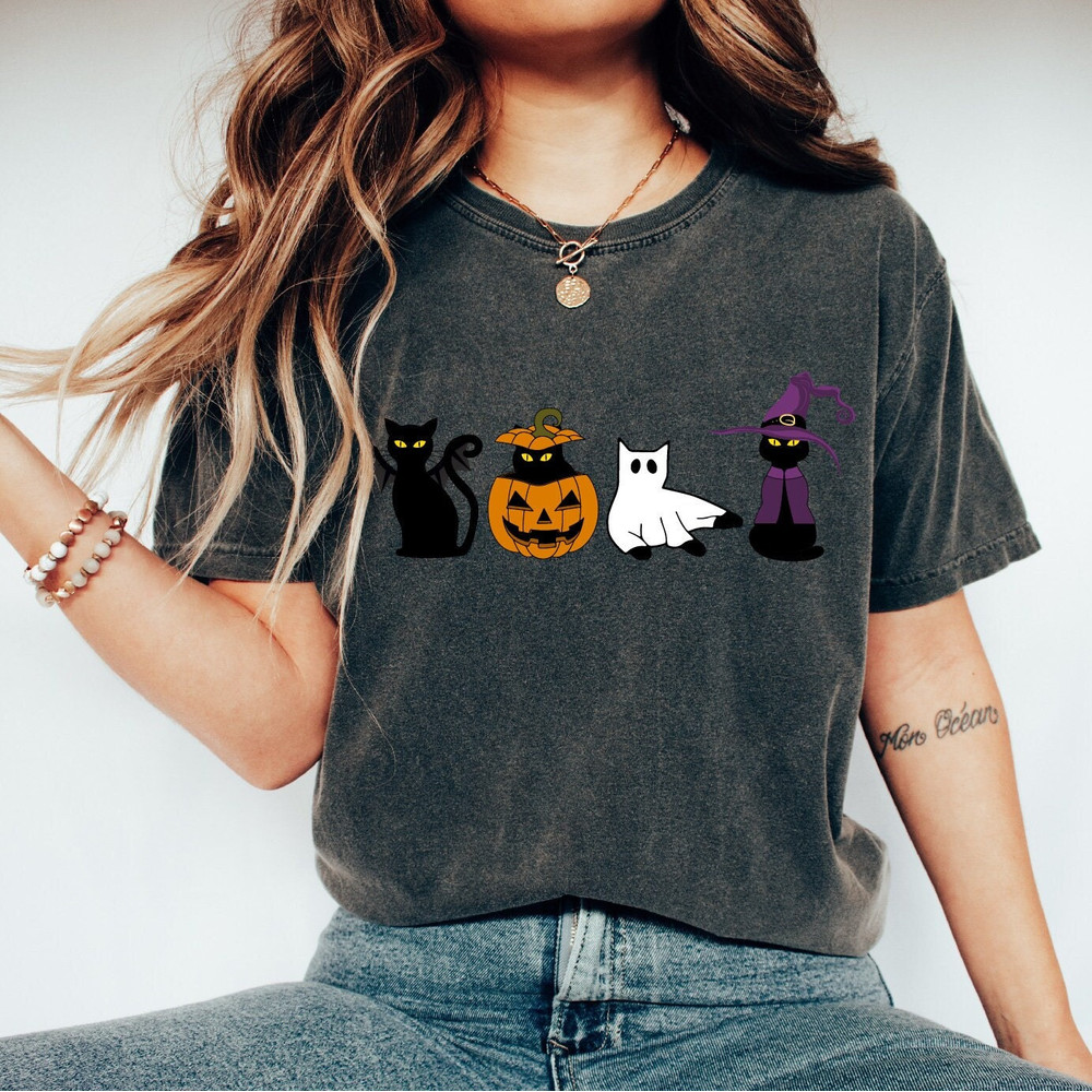 Comfort Colors®Cute Black Ghost Cat Shirt, Cat Pumpkin Halloween Shirt, Black Flame Candle, Halloween Candle, Witch Knife, Spooky Season - 2.jpg