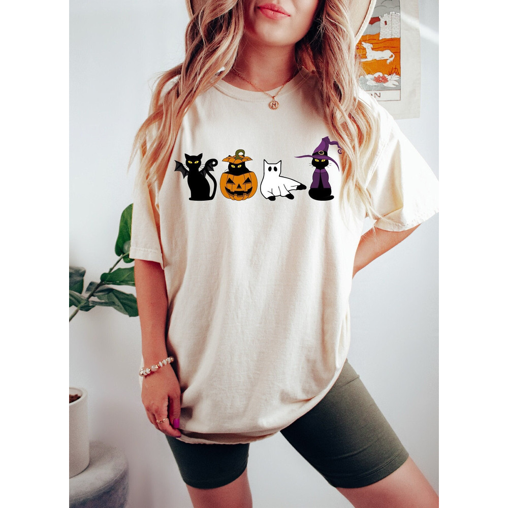 Comfort Colors®Cute Black Ghost Cat Shirt, Cat Pumpkin Halloween Shirt, Black Flame Candle, Halloween Candle, Witch Knife, Spooky Season - 4.jpg
