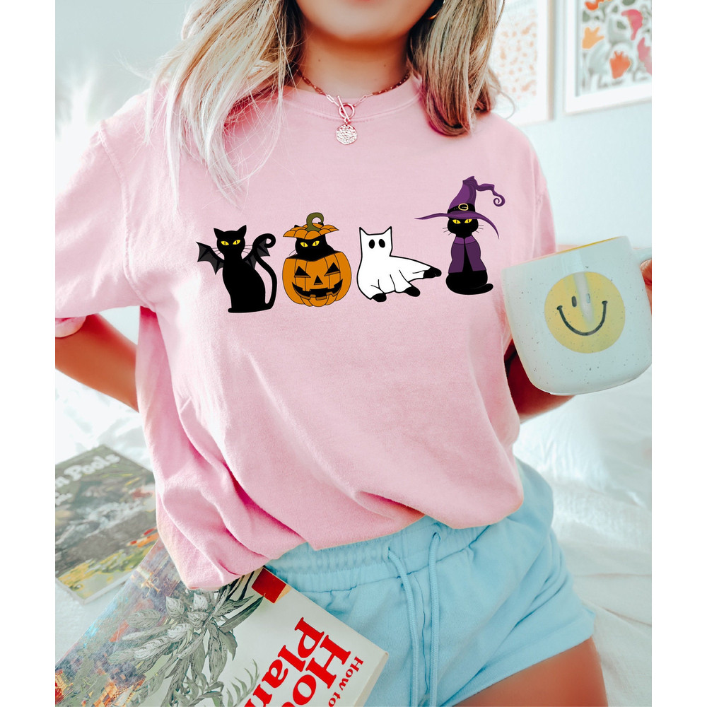 Comfort Colors®Cute Black Ghost Cat Shirt, Cat Pumpkin Halloween Shirt, Black Flame Candle, Halloween Candle, Witch Knife, Spooky Season - 5.jpg