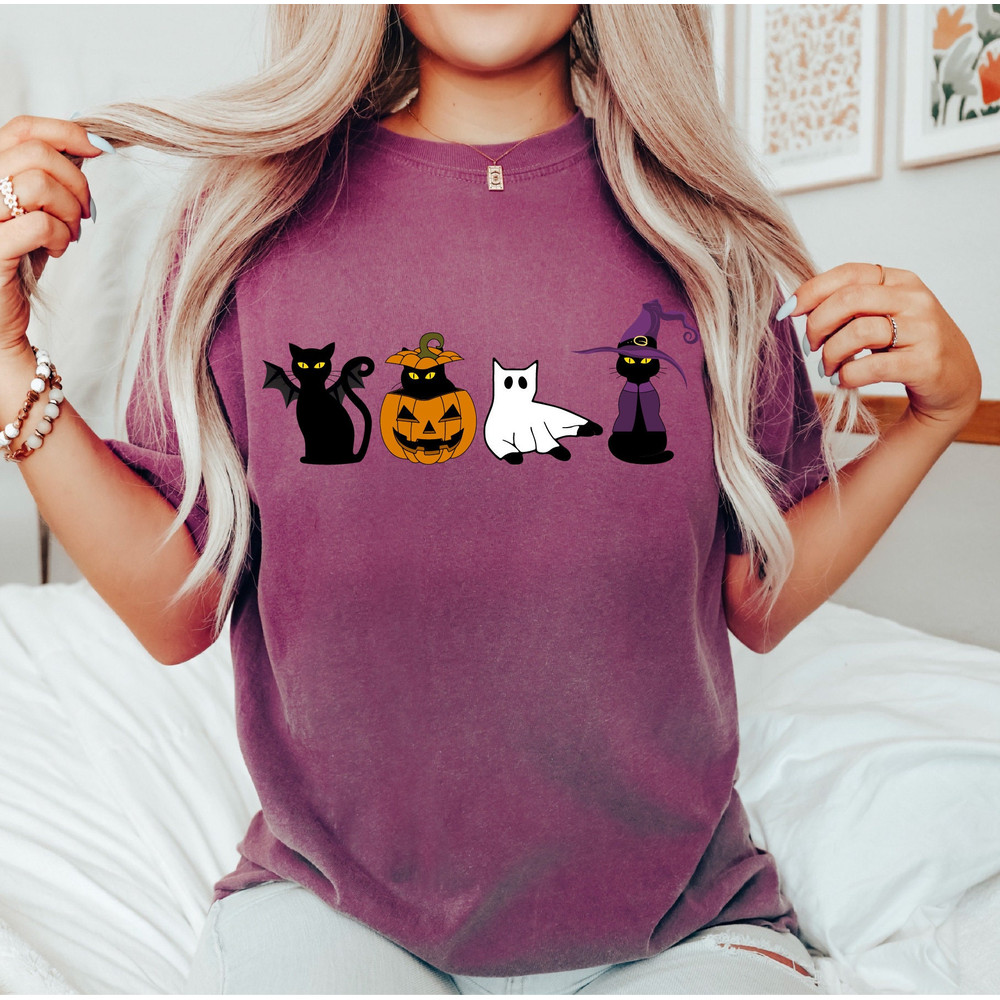 Comfort Colors®Cute Black Ghost Cat Shirt, Cat Pumpkin Halloween Shirt, Black Flame Candle, Halloween Candle, Witch Knife, Spooky Season - 6.jpg