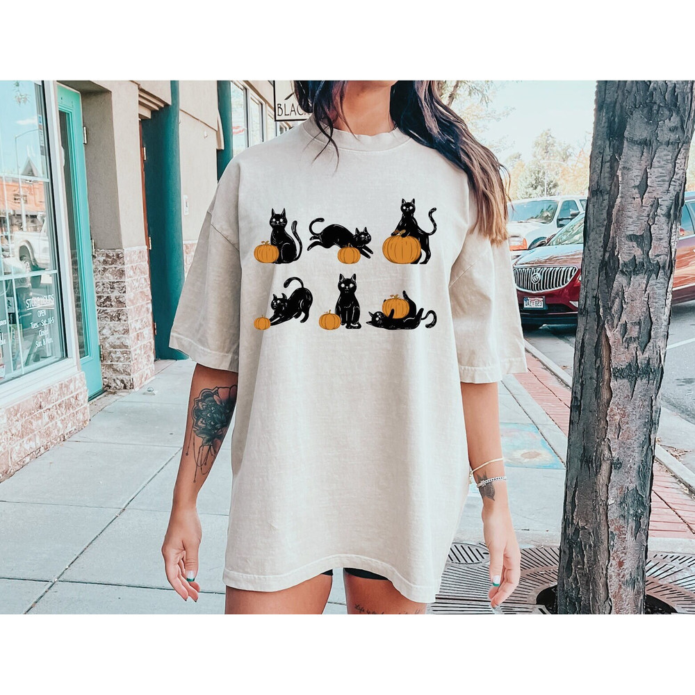 Comfort Colors®Halloween Pumpkin Cat Shirt, Cute Black Ghost Cat Shirt, Black Flame Candle, Halloween Candle, Witch Knife, Spooky Season - 1.jpg