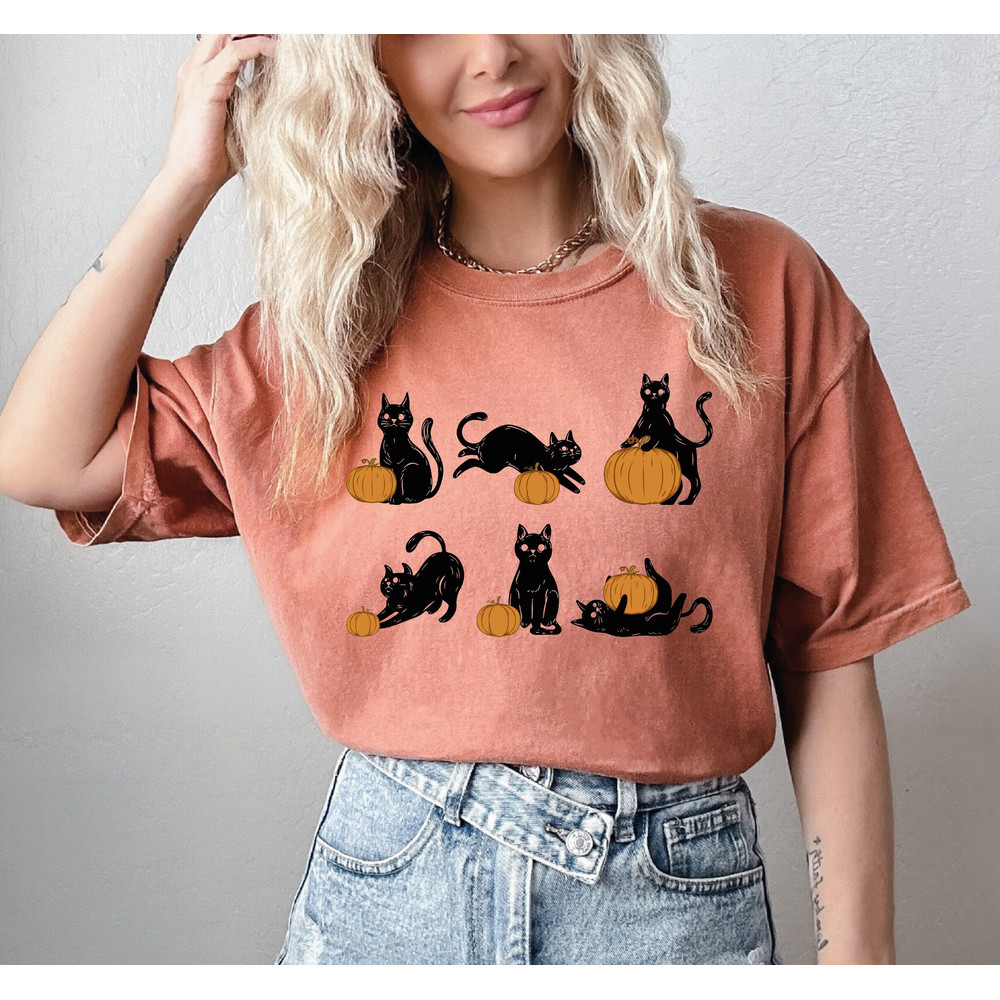 Comfort Colors®Halloween Pumpkin Cat Shirt, Cute Black Ghost Cat Shirt, Black Flame Candle, Halloween Candle, Witch Knife, Spooky Season - 2.jpg