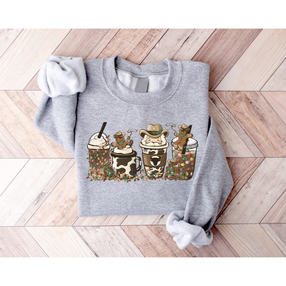 Country Western Cowboy Santa Coffee Latte Sweatshirt, Howdy Rodeo Christmas Coffee Sweatshirt, Women's Christmas Shirt, Winter Coffee Shirt - 2.jpg
