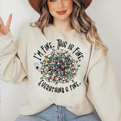 everything is fine christmas sweat-shirt png, funny christmas, tangled christmas lights sweat-shirt png, i m fine sweath