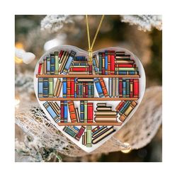 3d christmas book ornament png, funny christmas ornament 2023 png, christmas books tree heart ornament puffy file, books ornament file