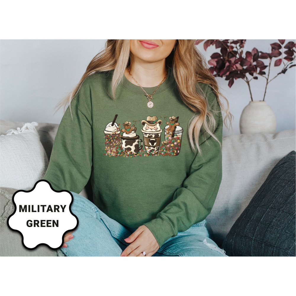 Country Western Cowboy Santa Coffee Latte Sweatshirt, Howdy Rodeo Christmas Coffee Sweatshirt, Women's Christmas Shirt, Winter Coffee Shirt - 3.jpg