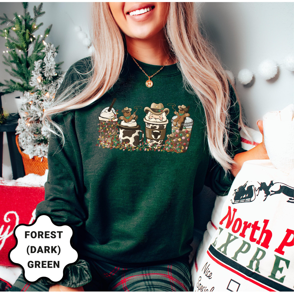 Country Western Cowboy Santa Coffee Latte Sweatshirt, Howdy Rodeo Christmas Coffee Sweatshirt, Women's Christmas Shirt, Winter Coffee Shirt - 4.jpg